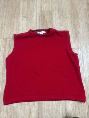 St. John Red Sleeveless Crewneck Knit Top